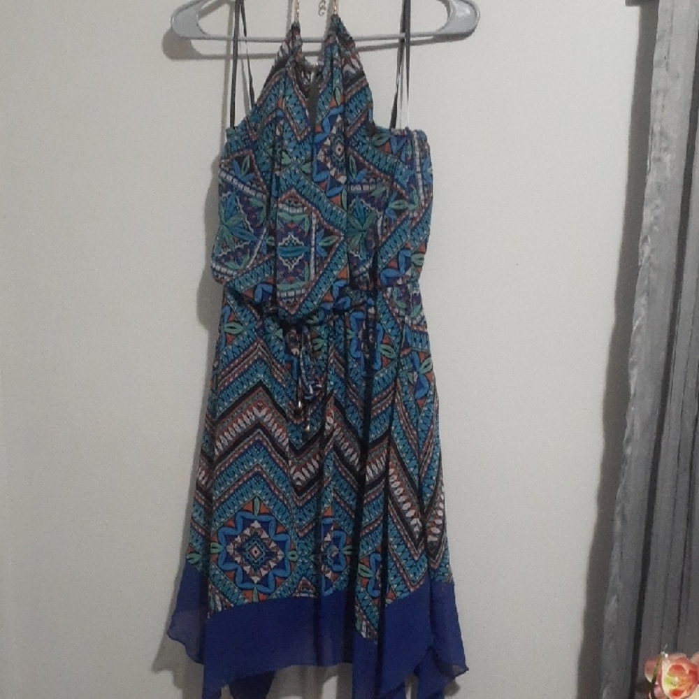 Blue Patterned Halter Dress